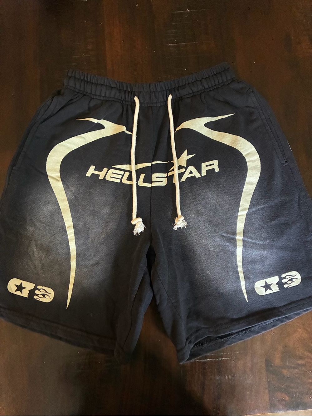 Hellstar Black Athletic Shorts with Cream Graphics